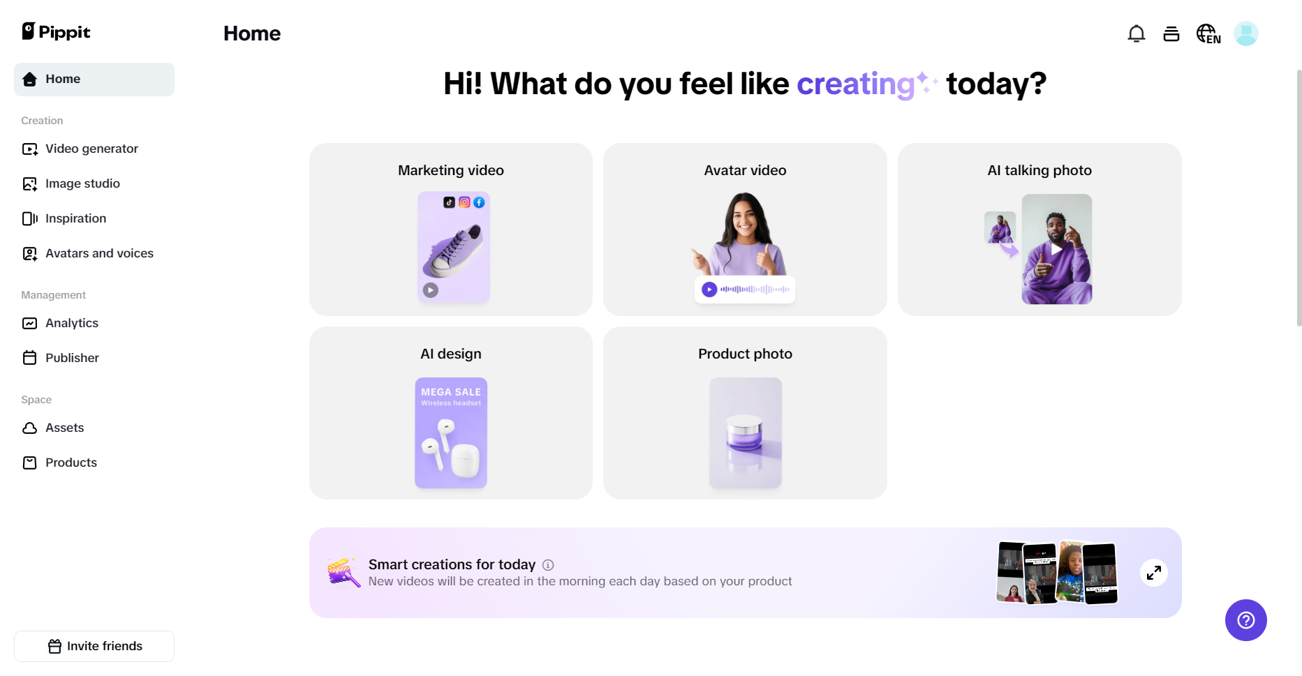 Domovská stránka Pippit
