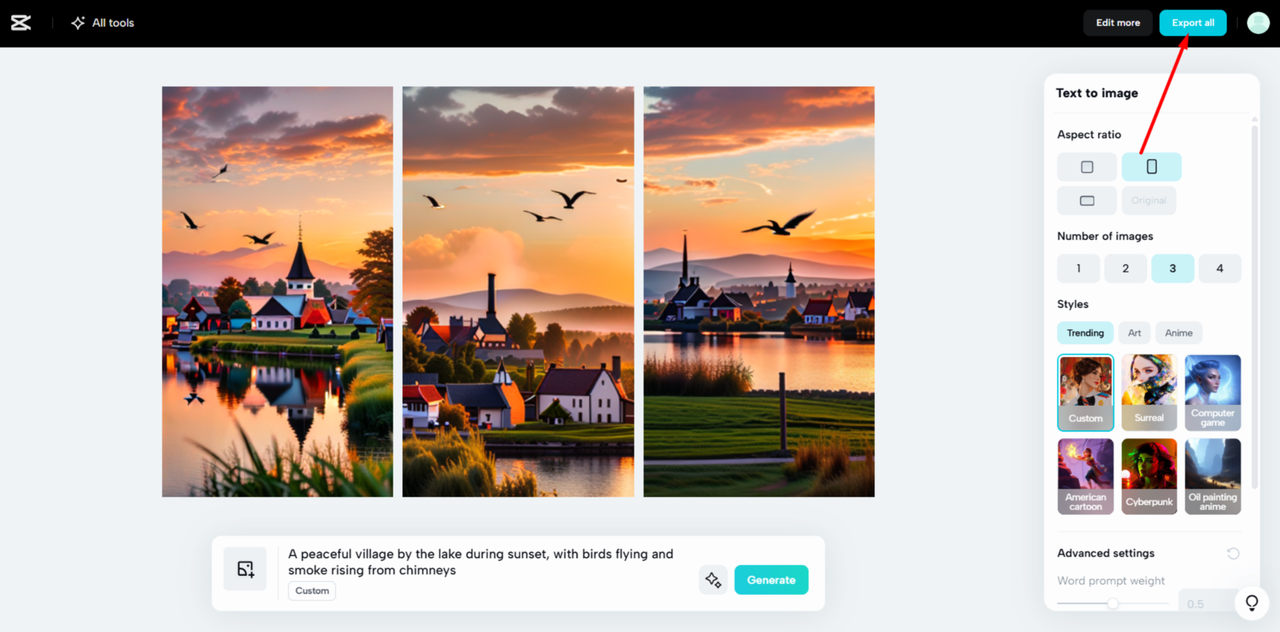 Downloading the images from CapCut Web