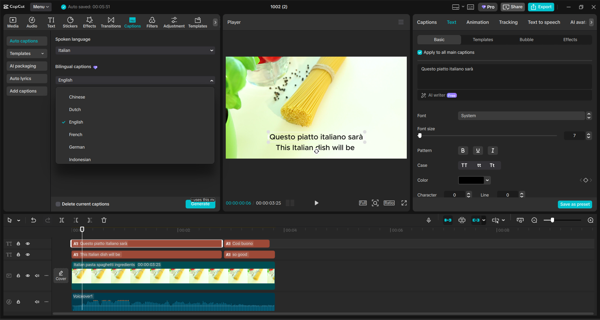 Translating video captions with the CapCut desktop video editor