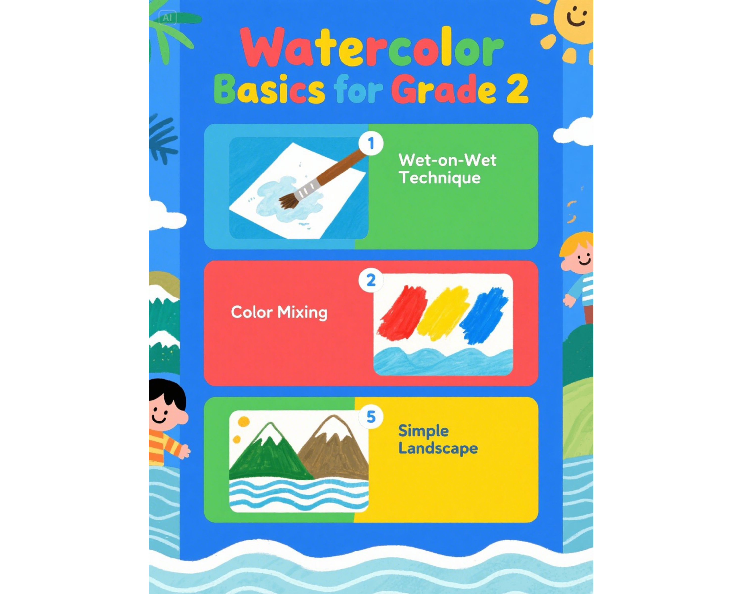 Elementary watercolor landscapes