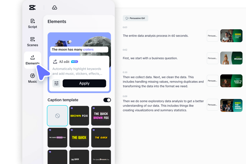 Generating a video with CapCut's PowerPoint to video converter