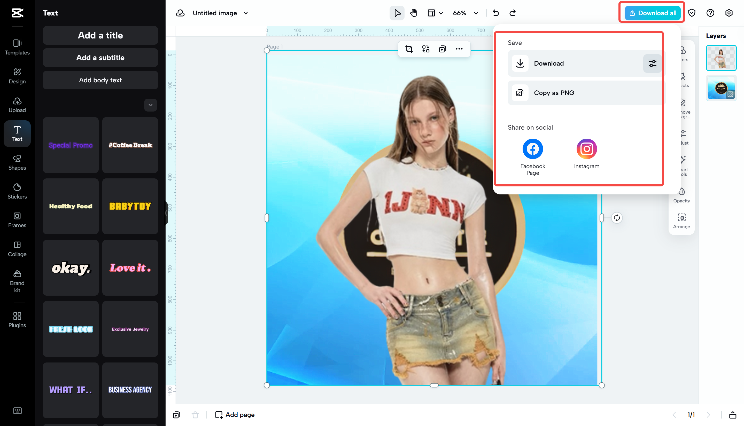 Descărcarea imaginii de pe CapCut Web