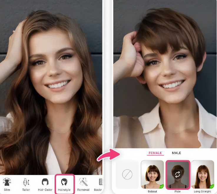 YouCam Makeup AI změna účesu