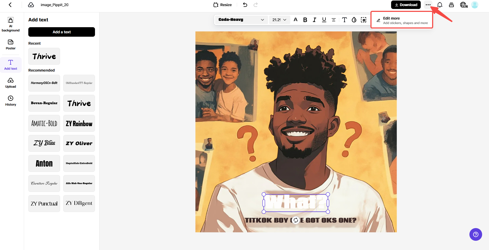 Editing meme in Pippit
