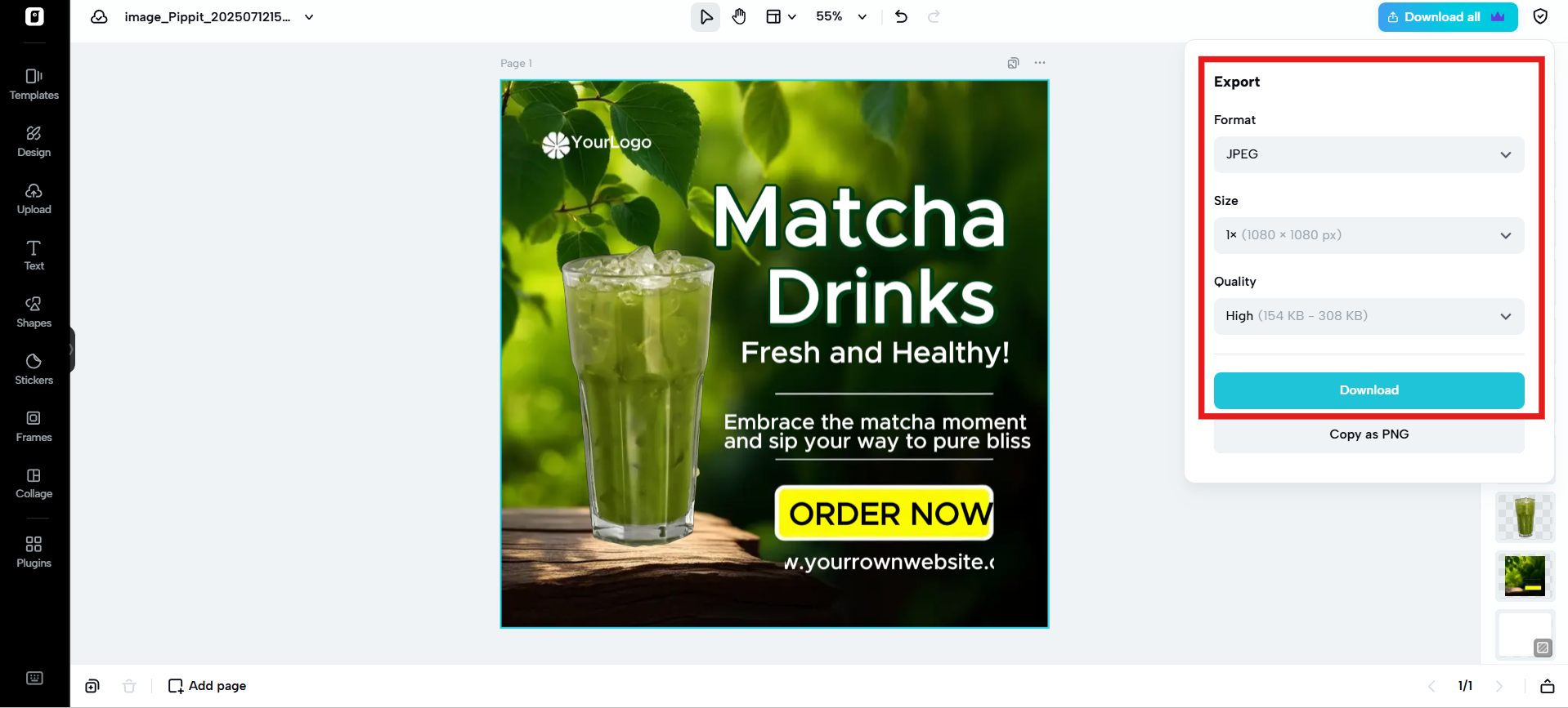 Export the customized poster