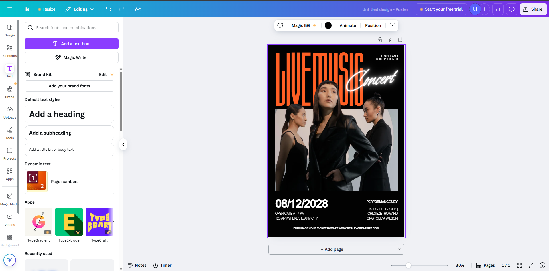 Interface of Canva - a user-friendly poster design software