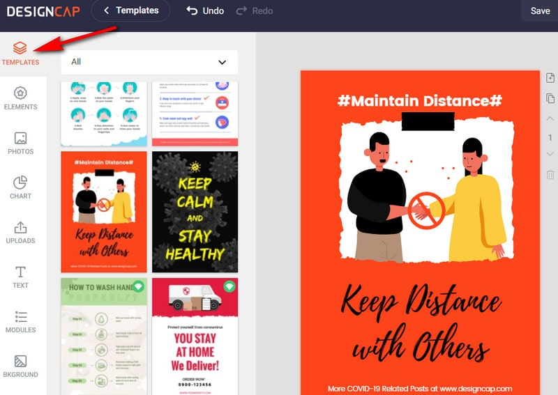 Interface of DesignCap - an easy to use flyer maker