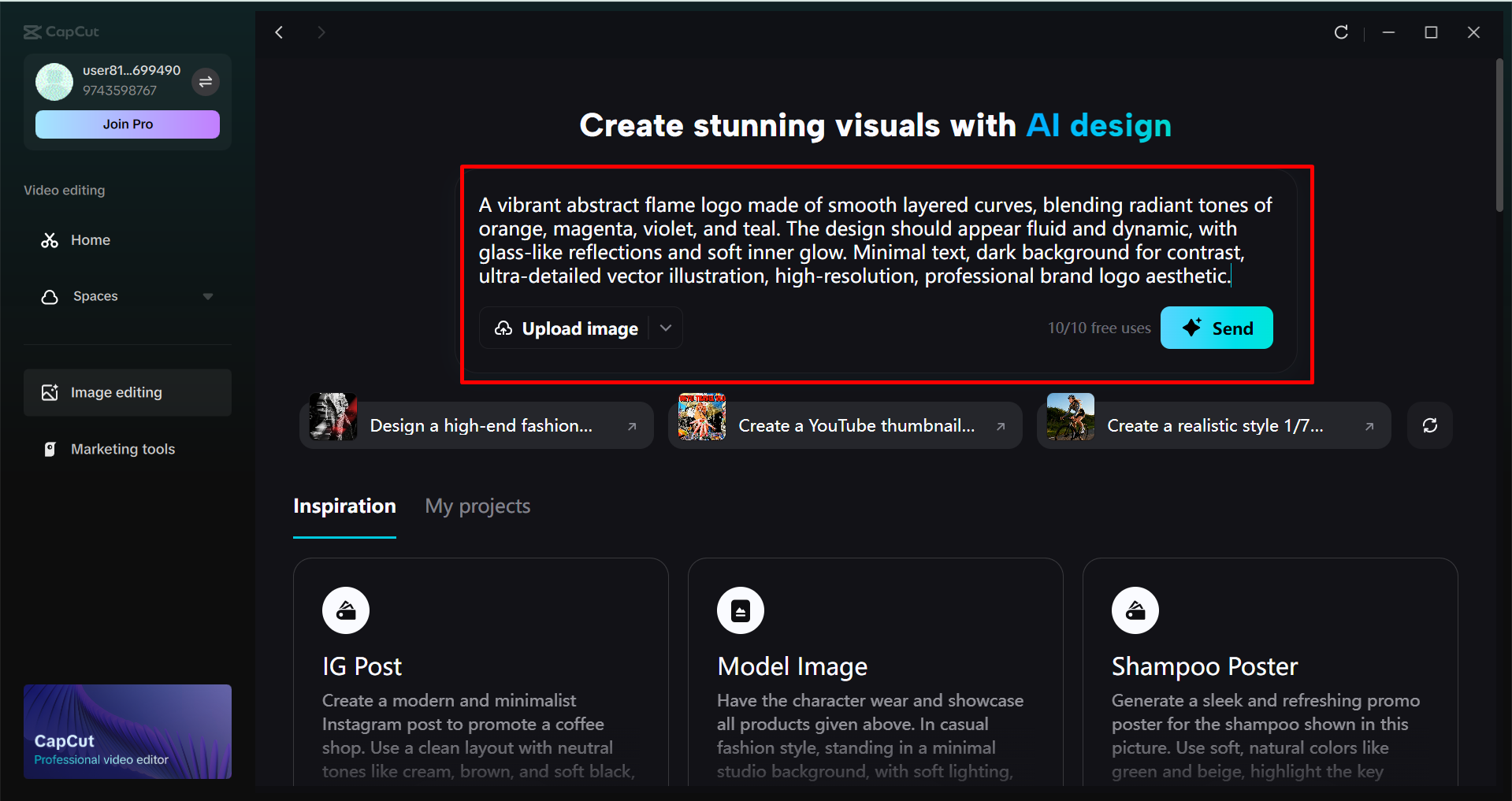 Generating a logo in the CapCut desktop video editor