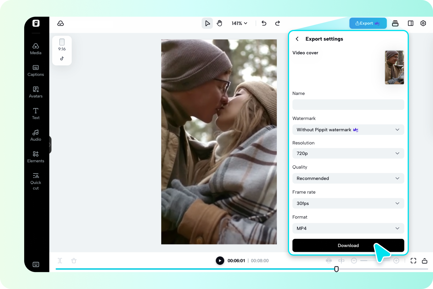 Exporting video from Pippit