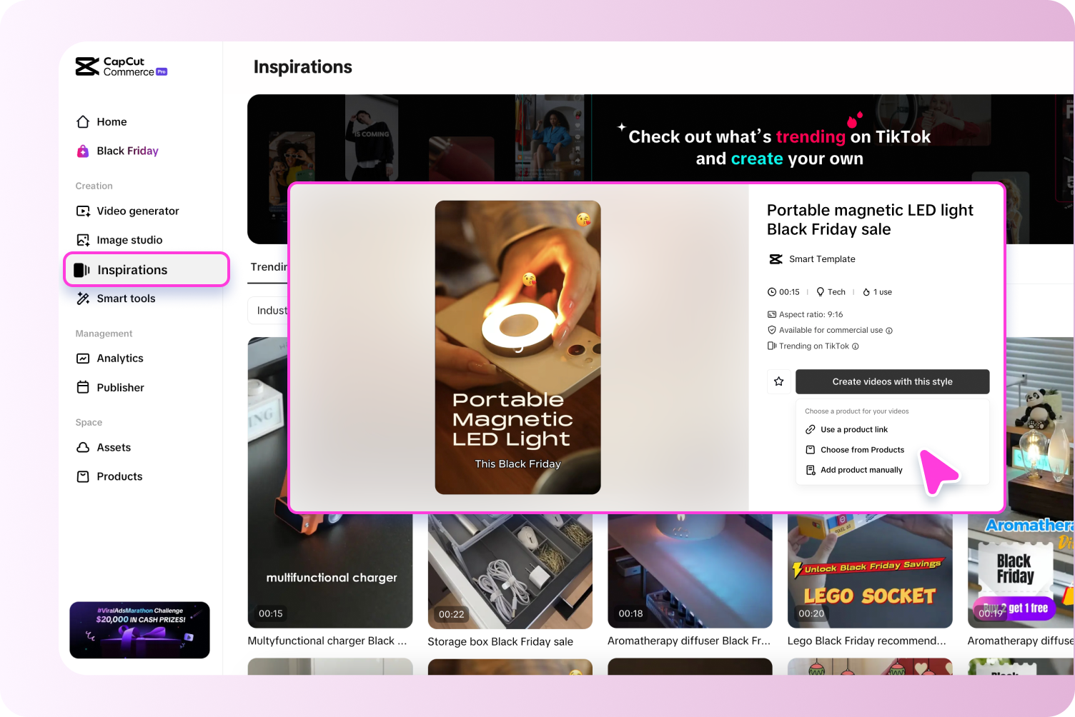 Pippit's video template library, showcasing various styles for different social media platforms.
