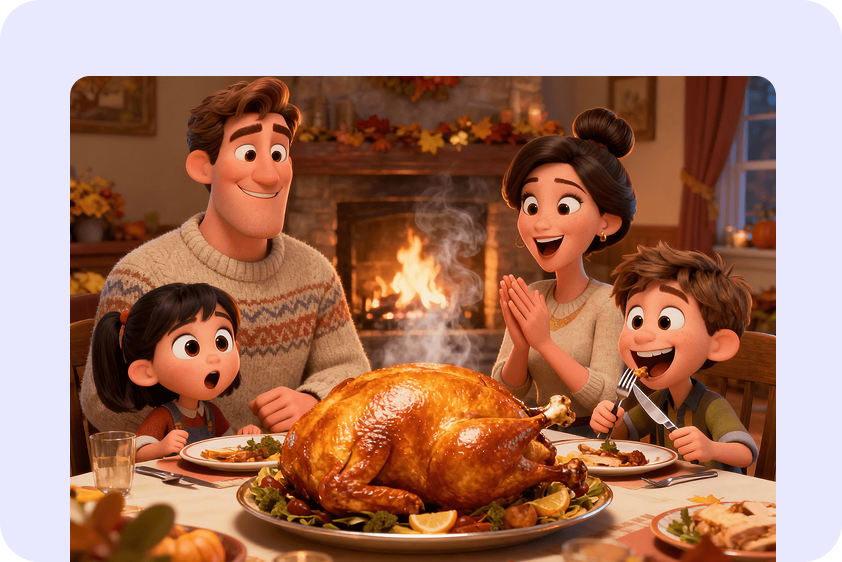 Potret keluarga pada kad Thanksgiving