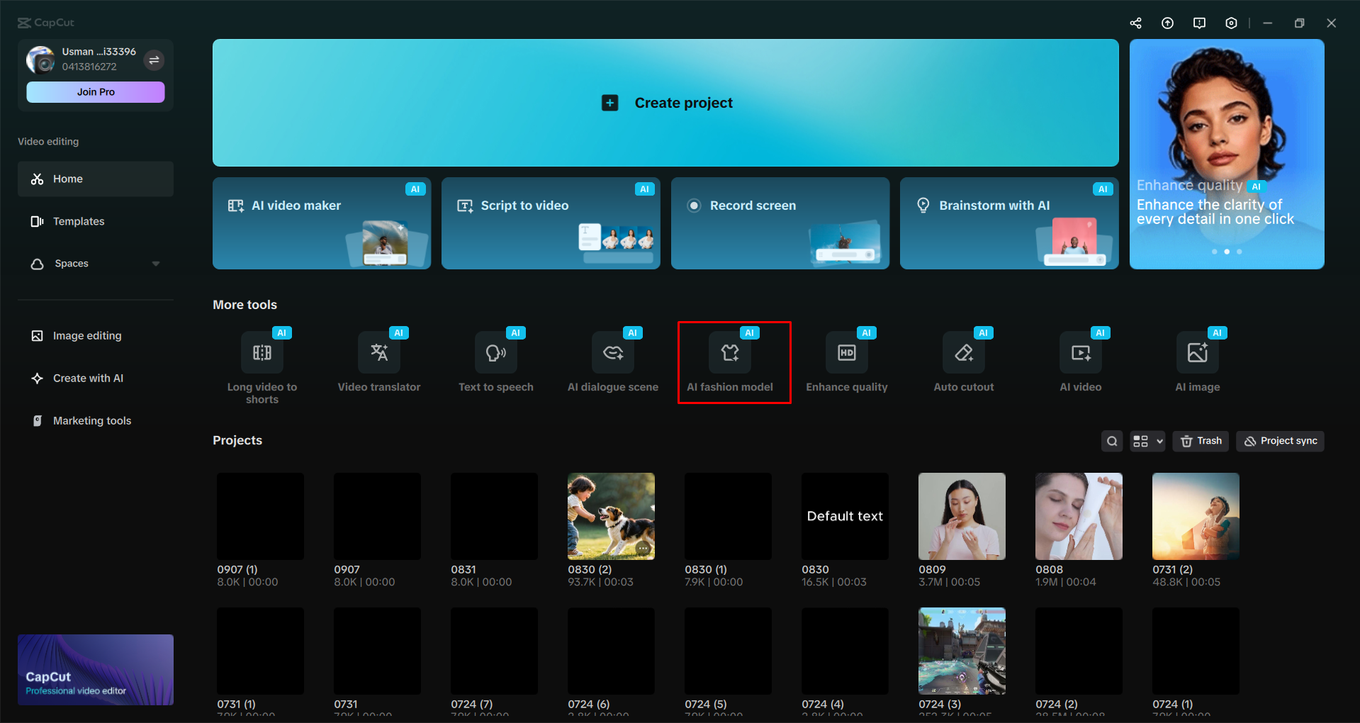 Výběr vhodného modelu AI v editoru videa CapCut