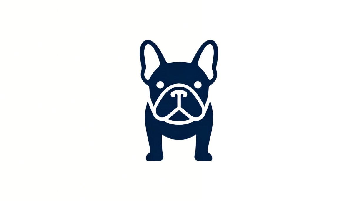 플랫 벡터 스타일의 미니멀리스트 프렌치 불독 얼굴 로고
