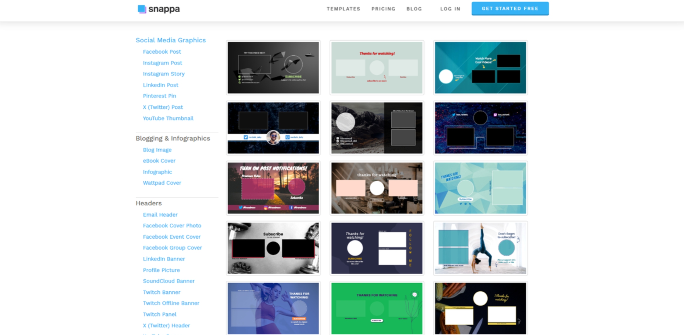 Interface of Snappa - a valuable tool to design YouTube end screen templates 