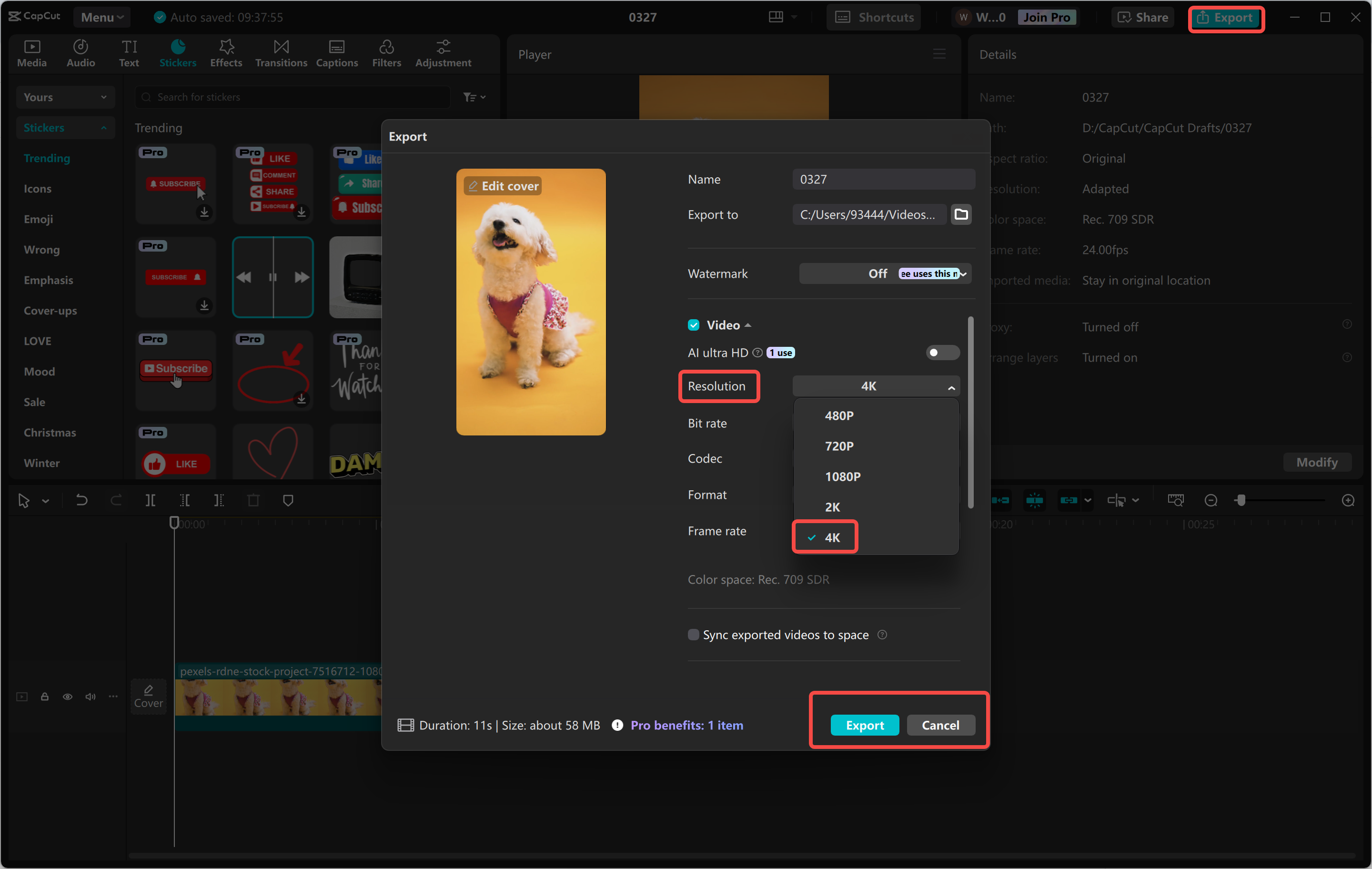 Exporting a video from the CapCut desktop video editor