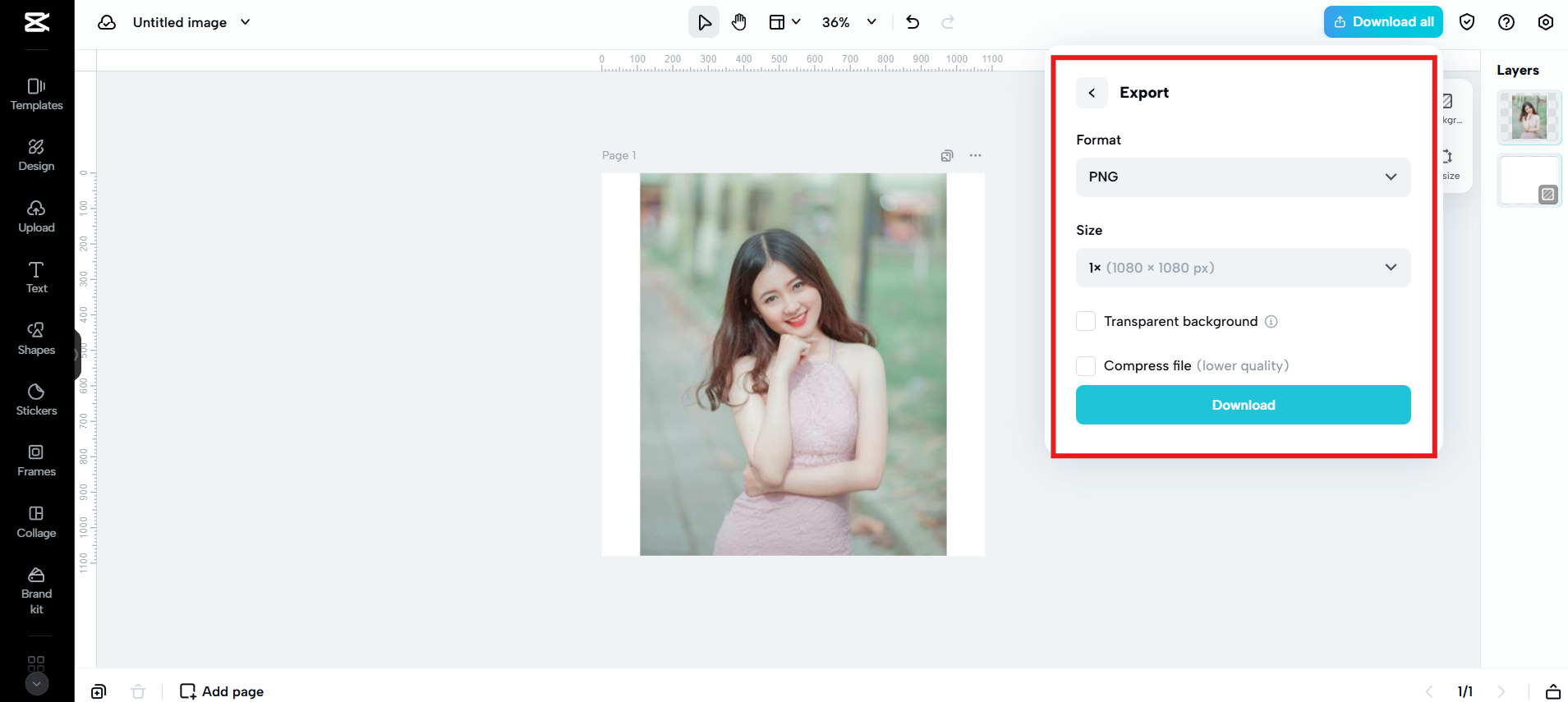 Select the output format as PNG and download
