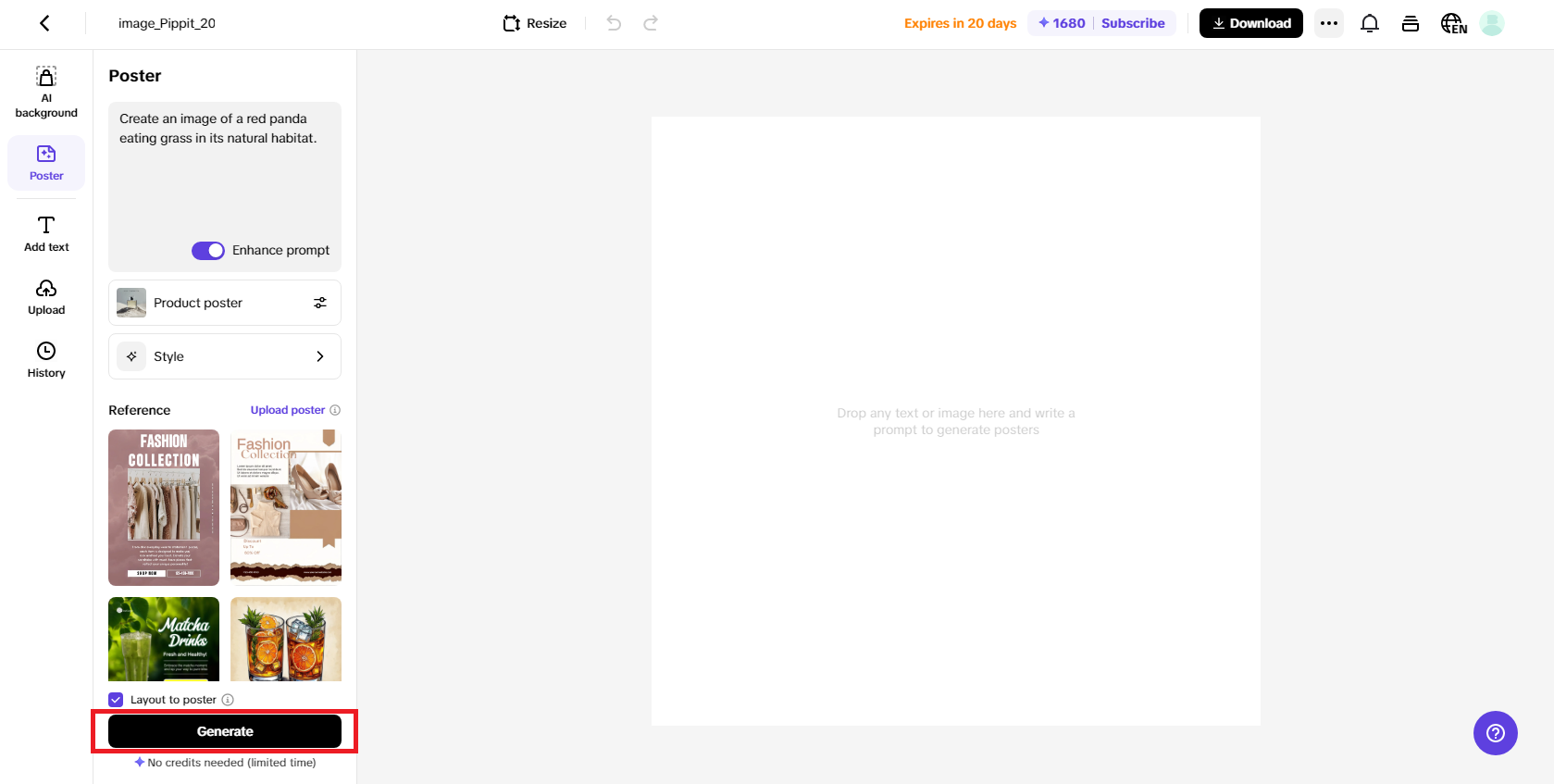 Enter your prompt for image generation and choose your preferred options