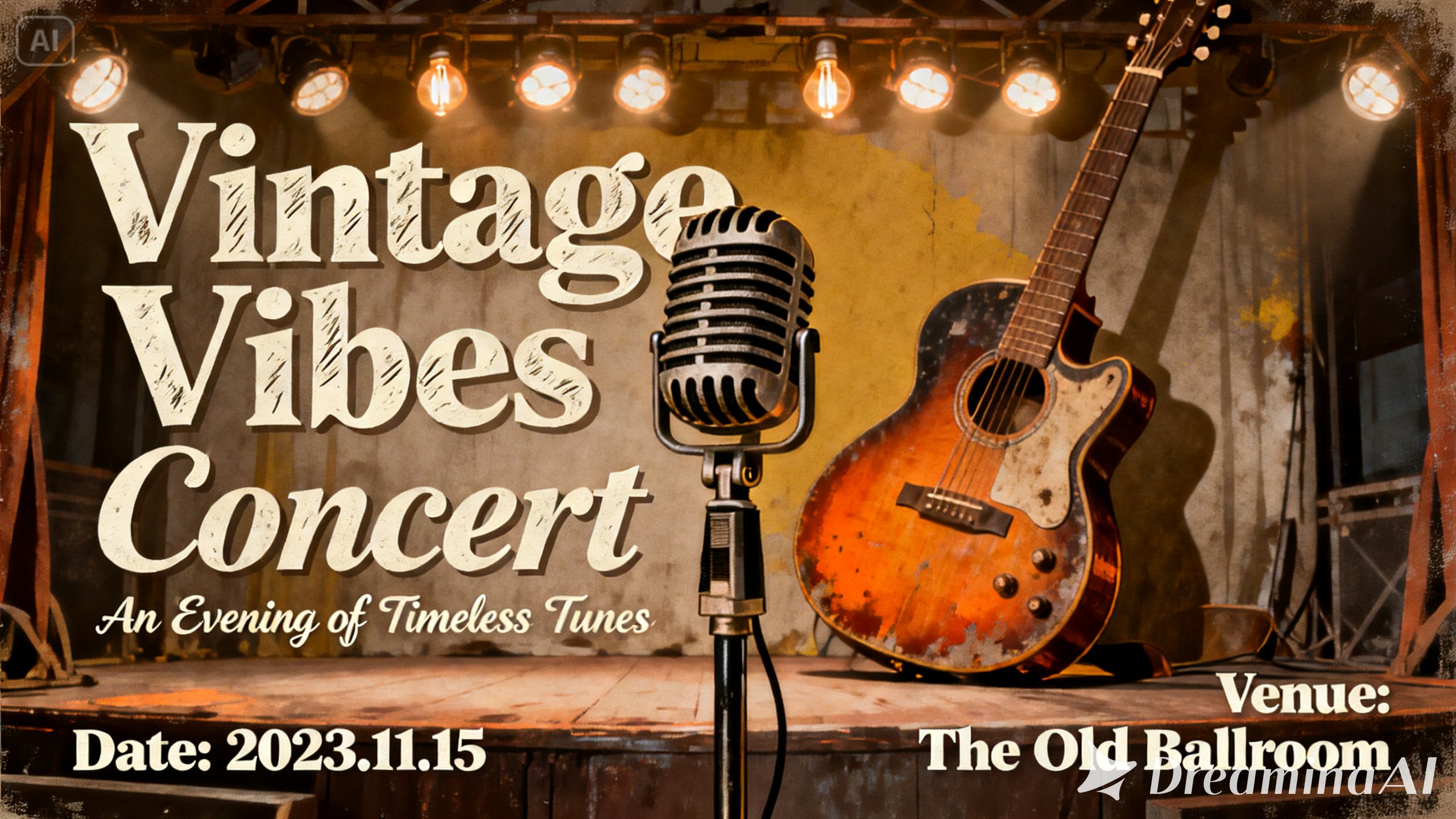 具有音樂會海報設計的復古海報，採用懷舊字體。