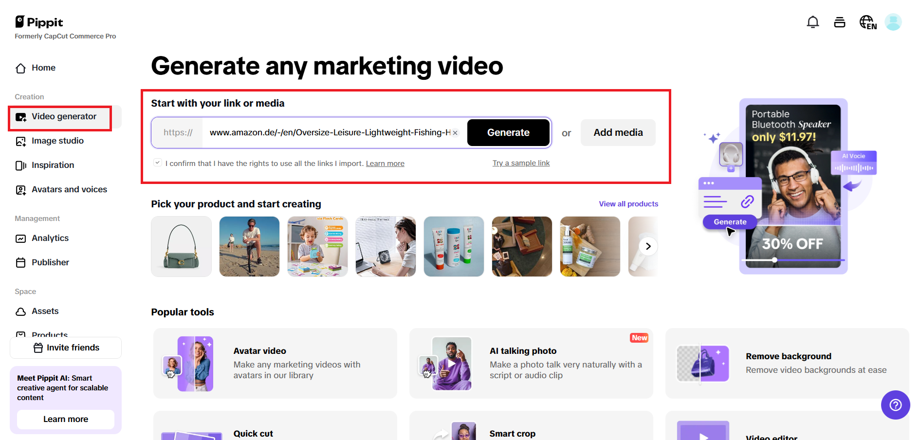 Enter a product link or add media