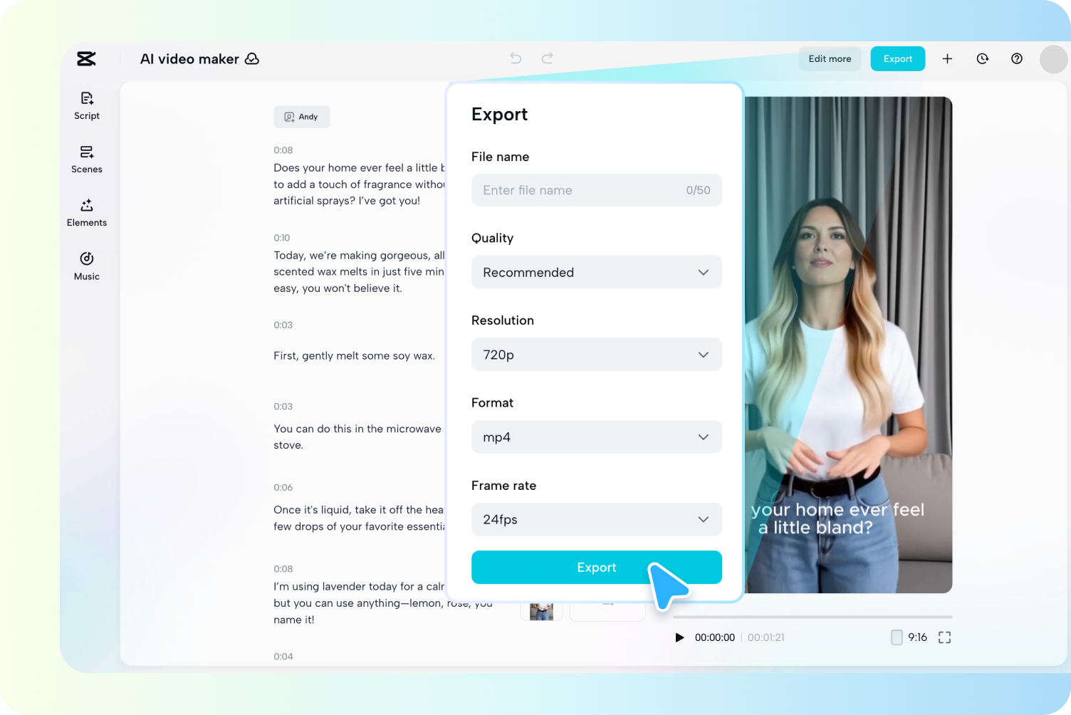 Export the final Avatar from Capcut