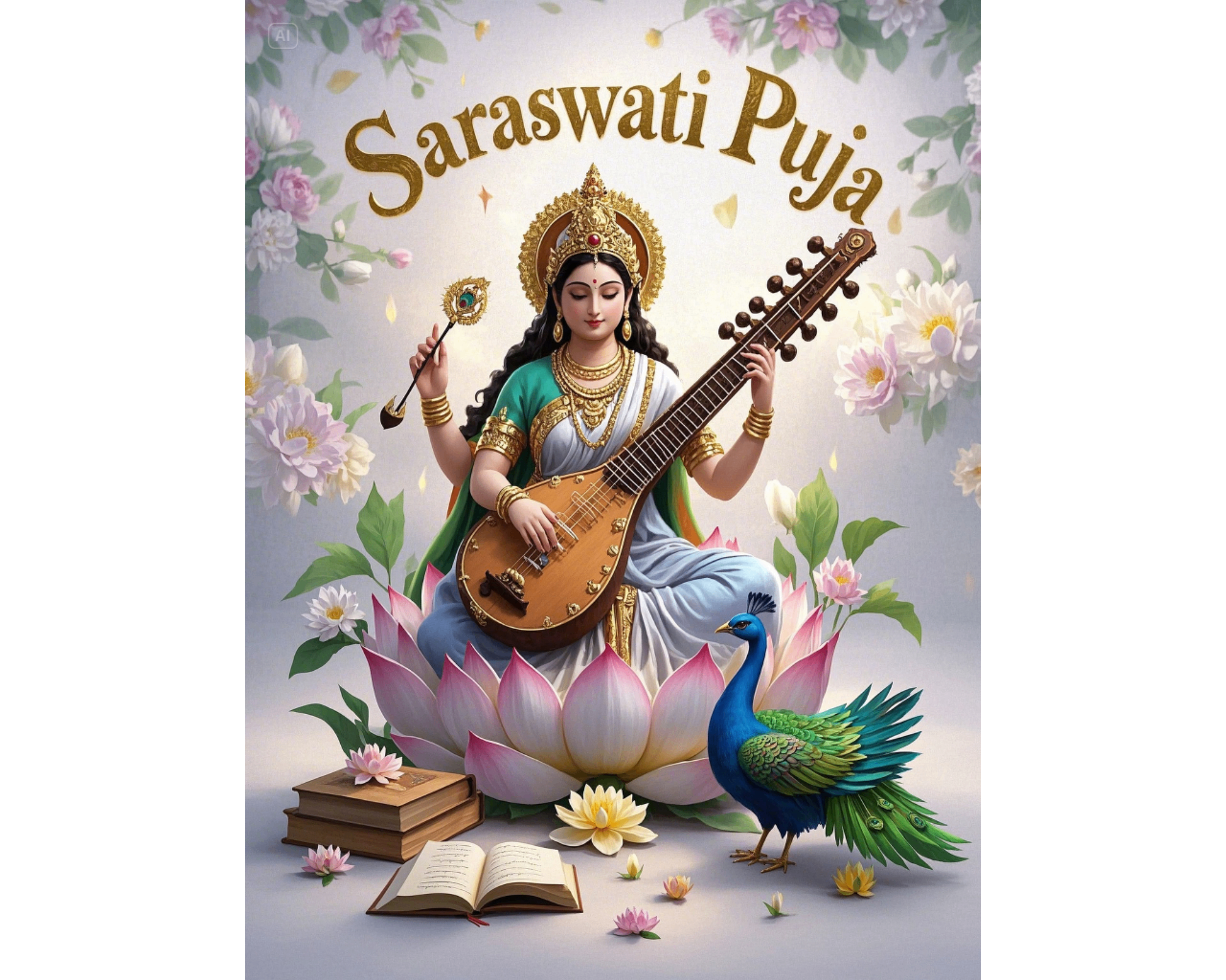 Saraswati puja邀請卡設計