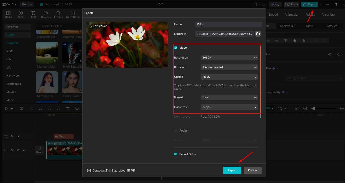 Export your video from the CapCut desktop video editor
