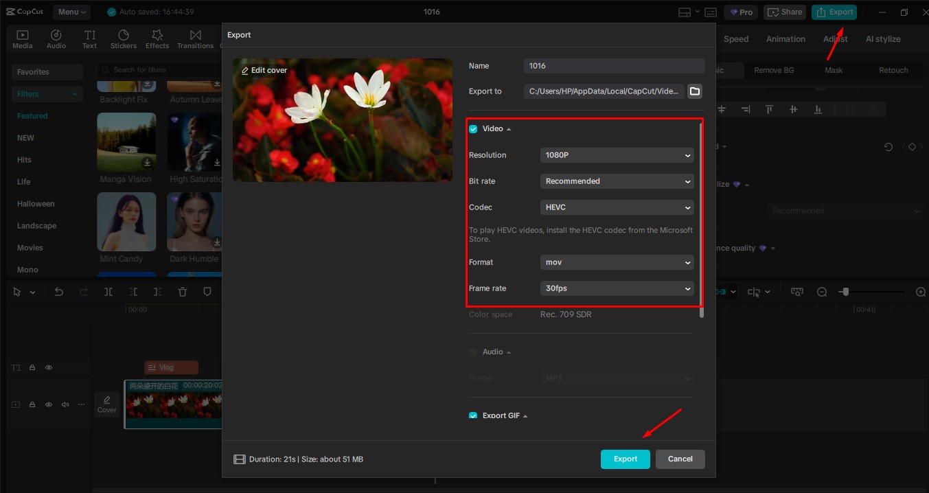 Export your video from the CapCut desktop video editor
