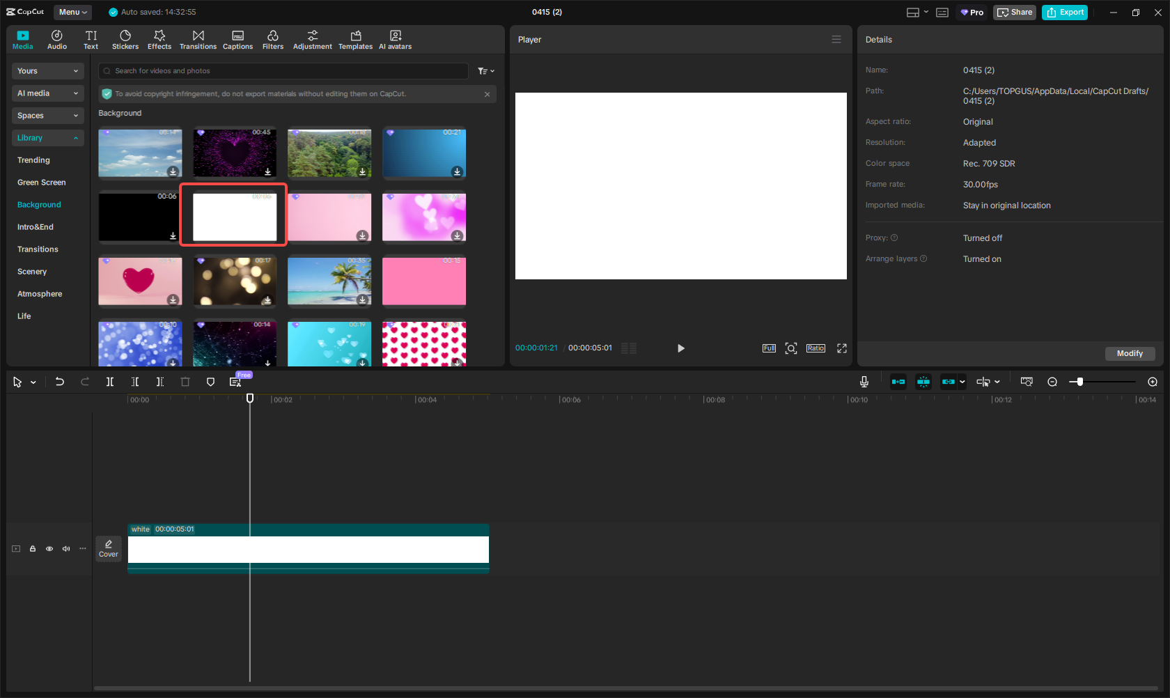 Importing a white video/image background