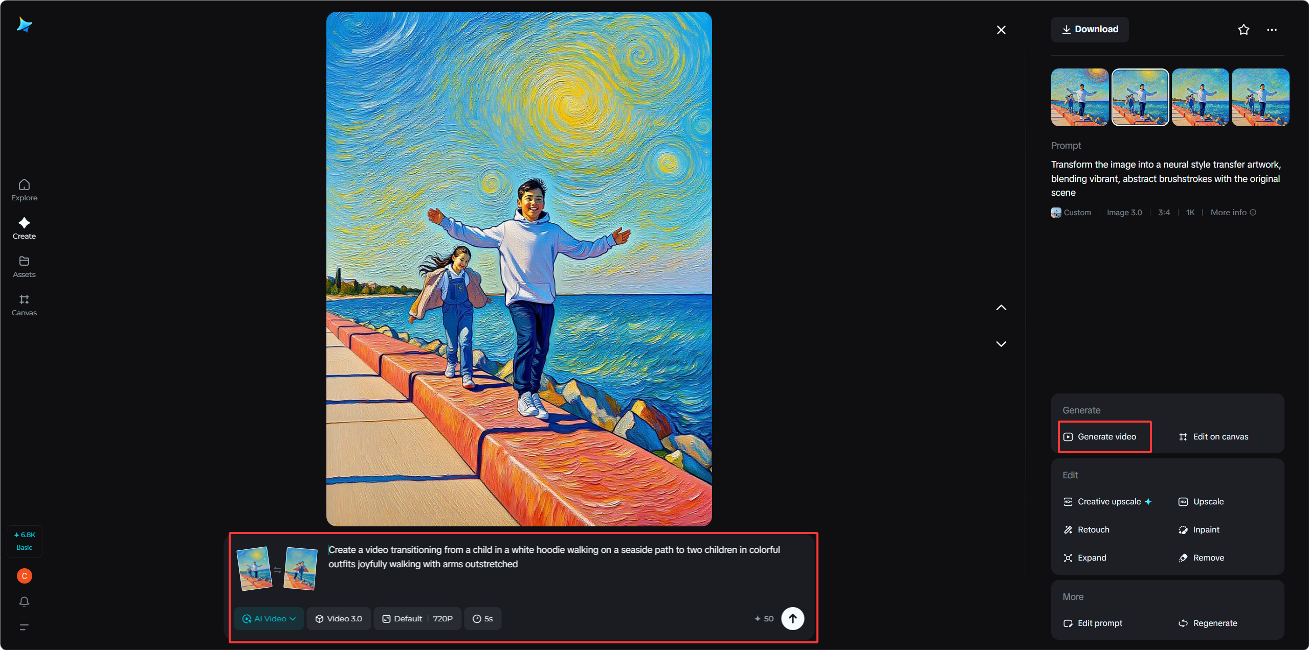 Créez une vidéo à partir de l'image générée.