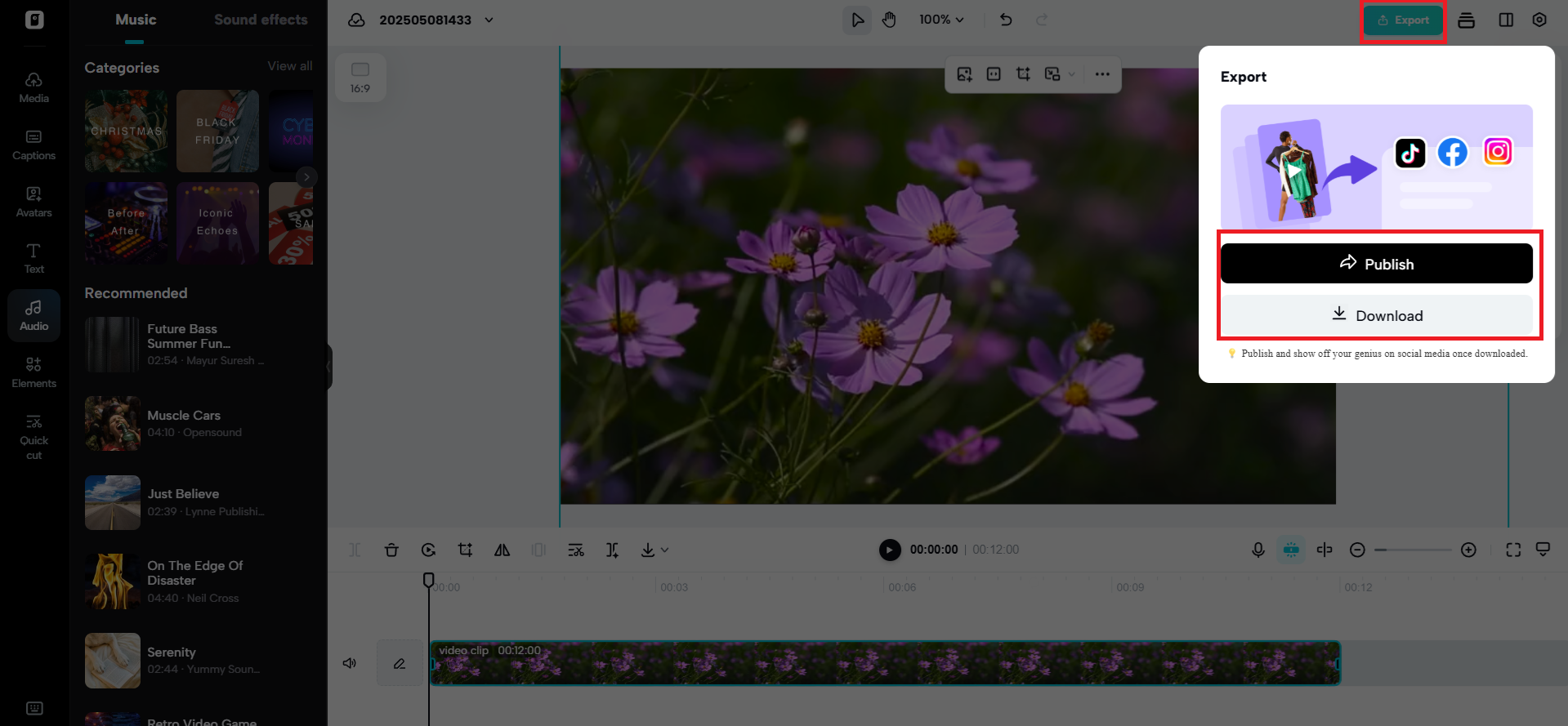 Export and share your video seamlessly