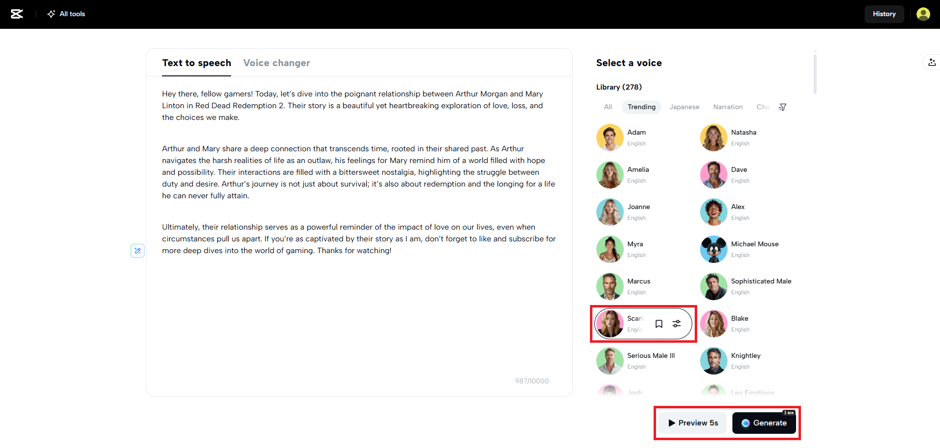 Generate the voice for your script