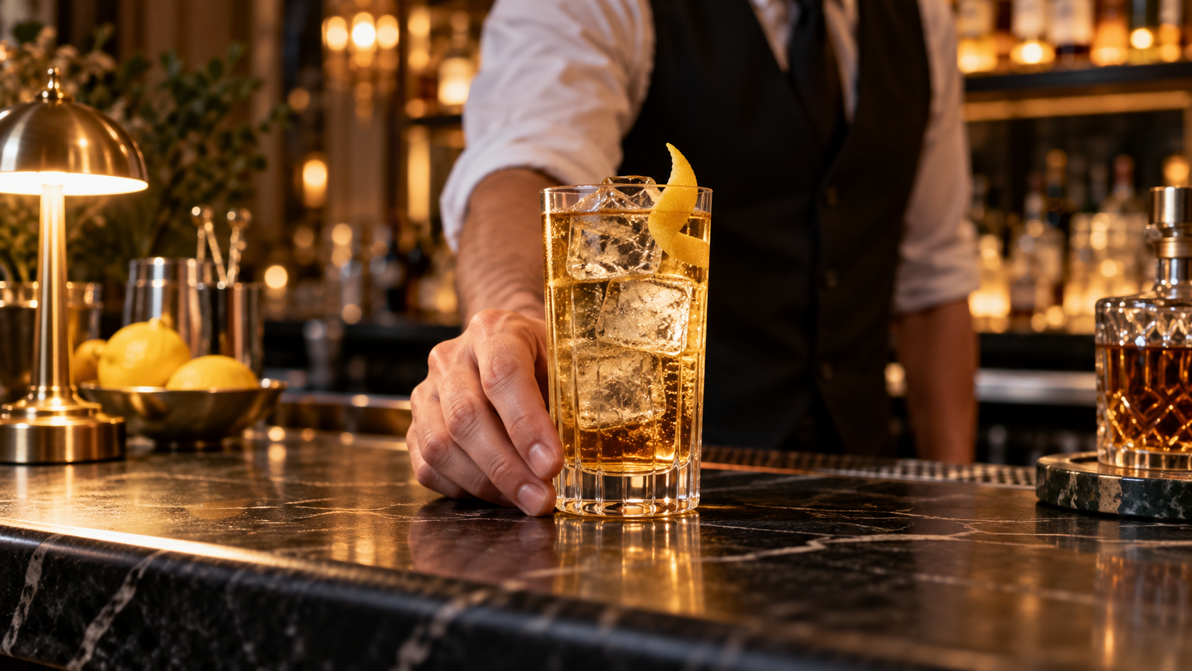 Petunjuk poster wiski AI: Sajikan Bar Koktail Modern