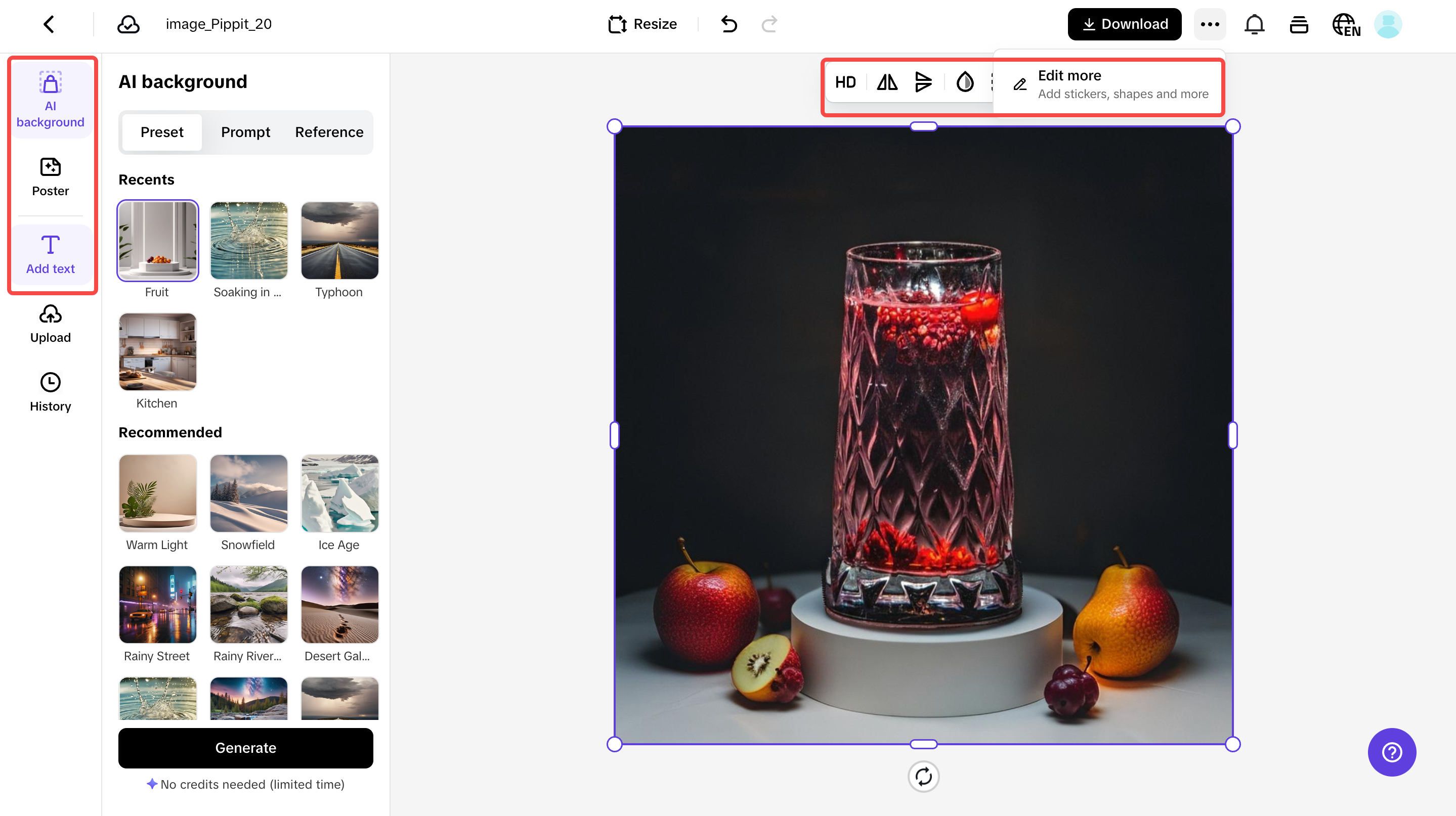 editing product image in Pippit