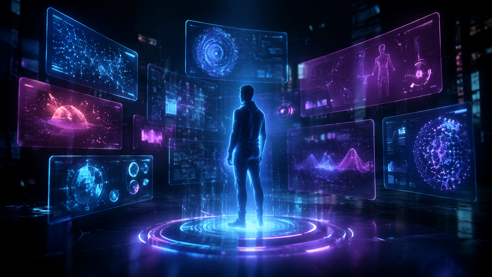 Dreamina 3D-Hologramm-Filter Prompt Beispiel 2: Transluzente Hologramm-Silhouette