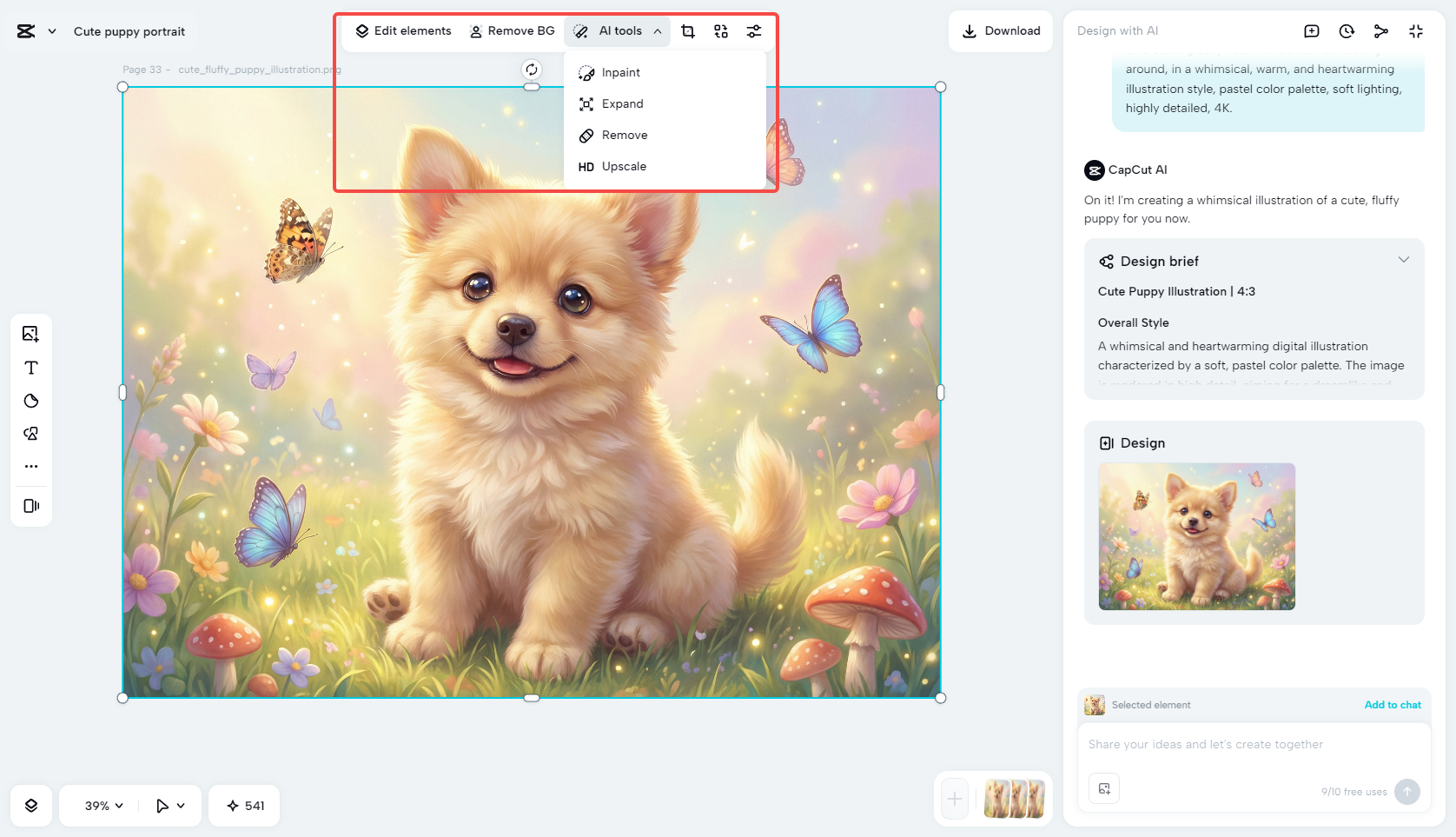 Enhancing the photo with AI tools in CapCut