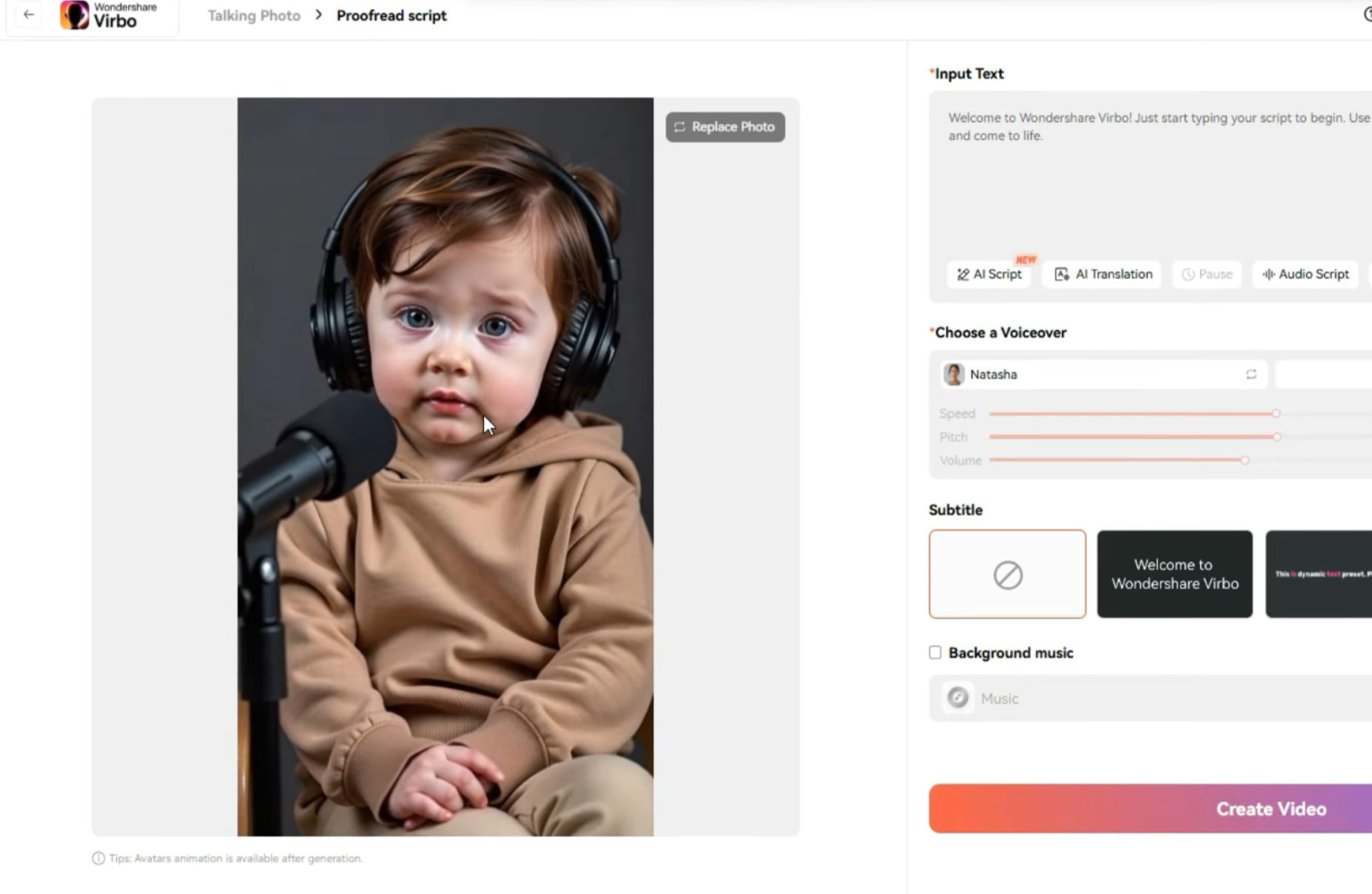 Interface of Wondershare Vibro - an efficient tool to make talk baby podcasts 