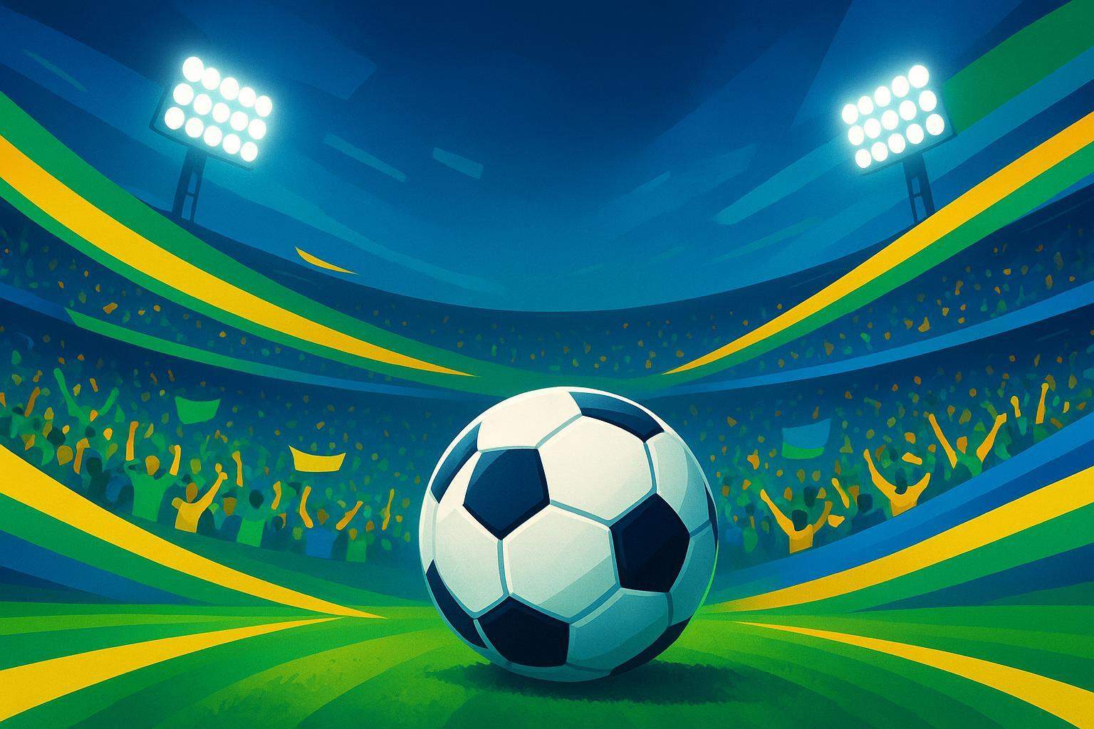 Cena genérica de futebol com torcida e bola, para artes de promoção na Copa do Mundo 2026