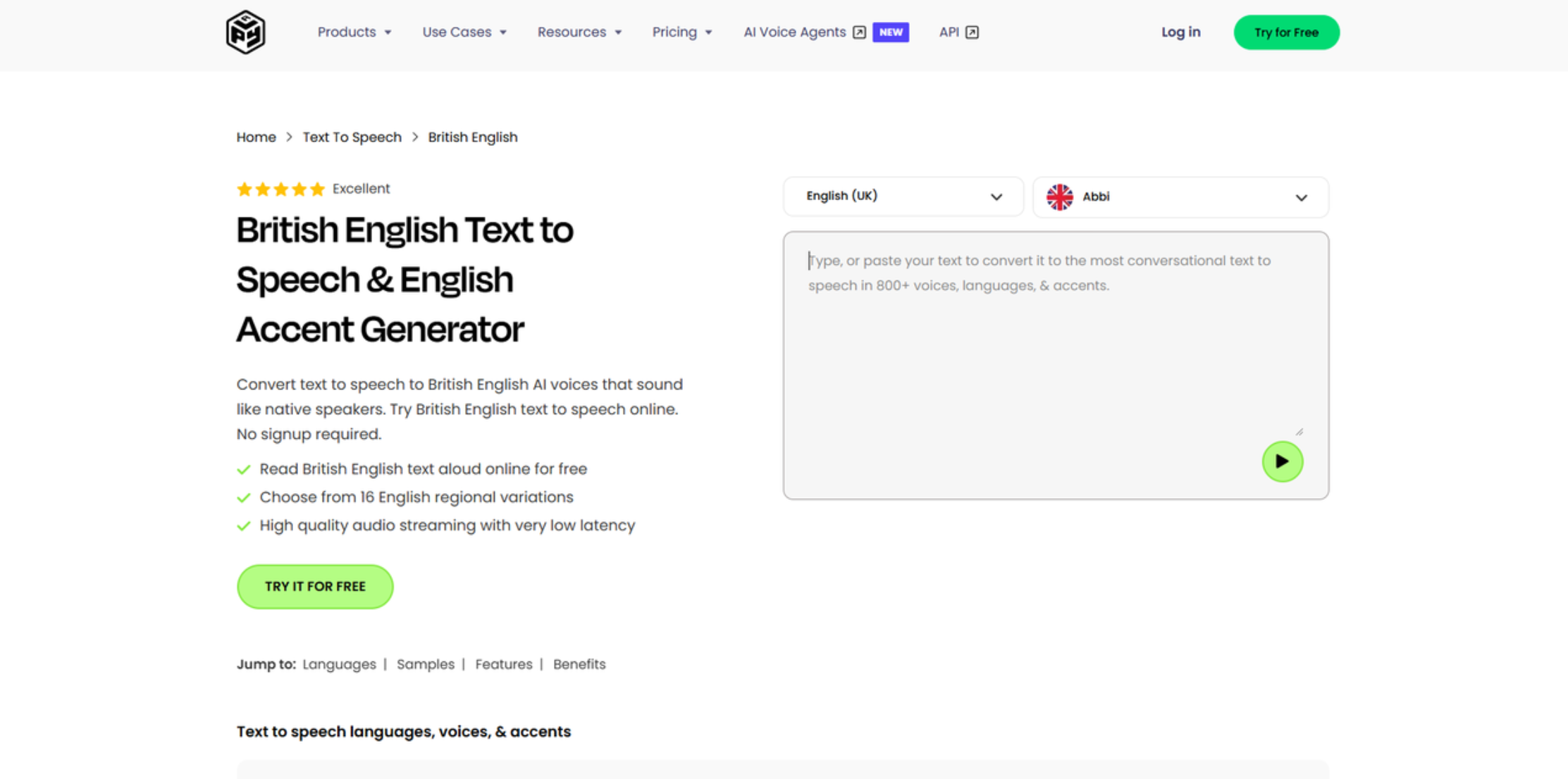 Interfaccia di PlayHT - un generatore vocale AI britannico facile da usare
