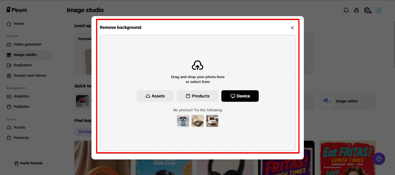 Uploading image for background removal