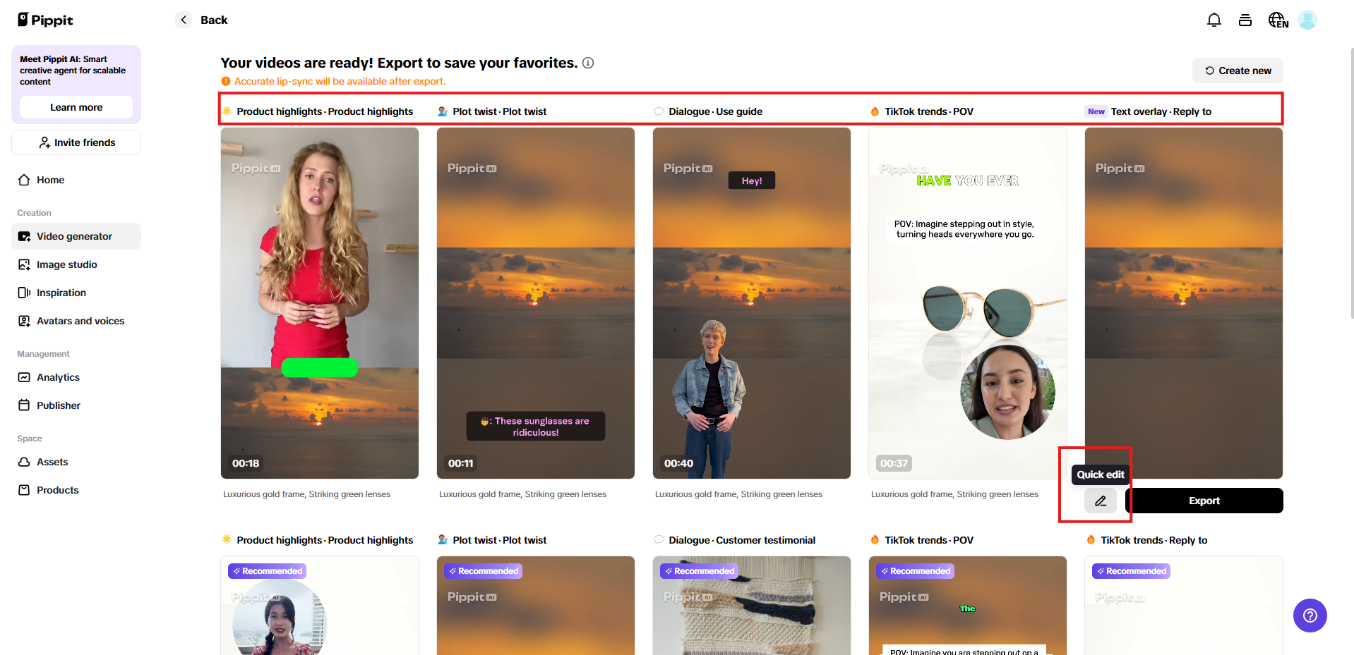 Get videos in different format
