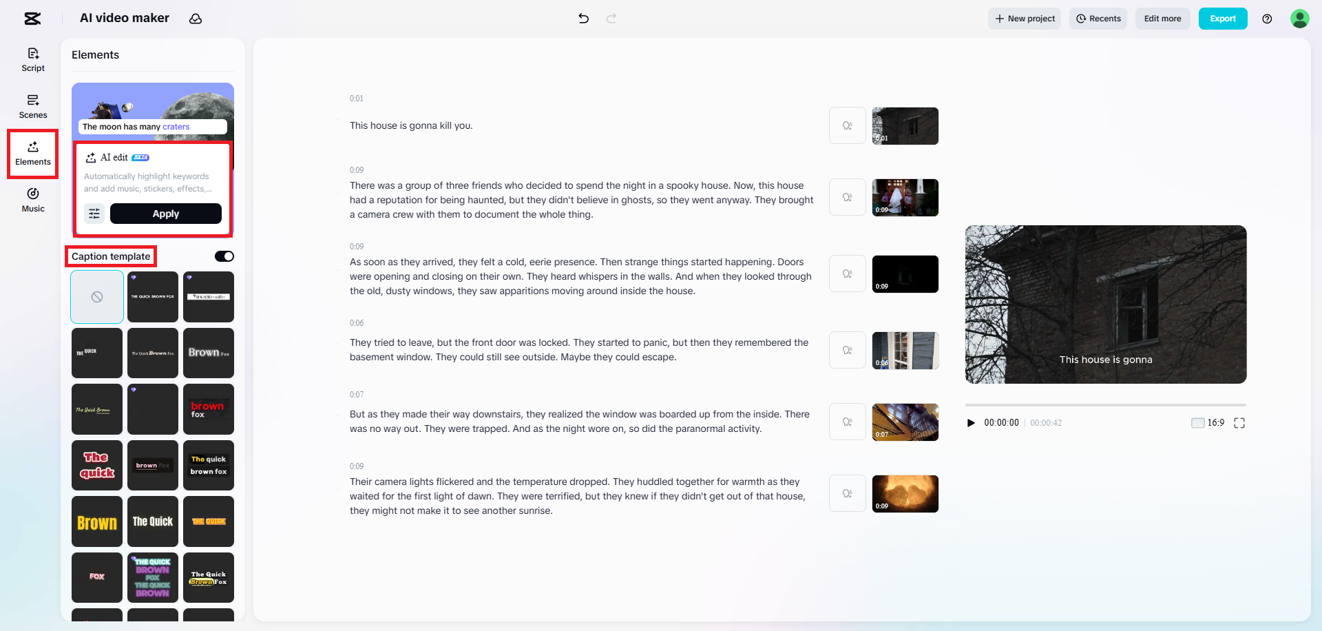 Select the elements you want in your video
