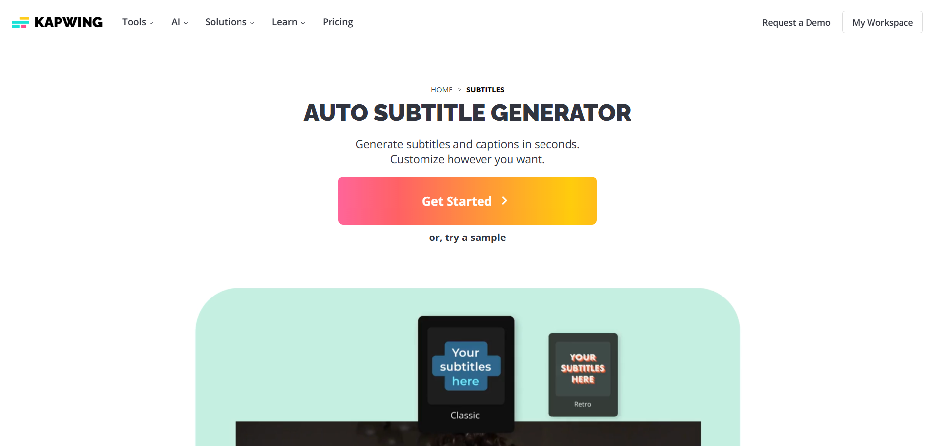 Kapwing Auto Subtitle Generator-Schnittstelle