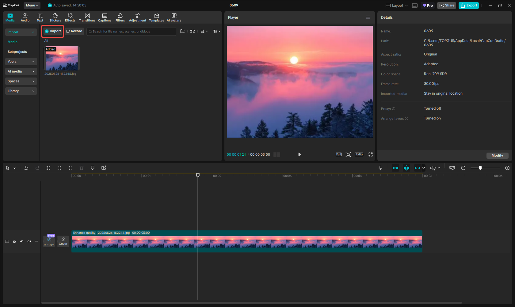 Import the image to CapCut