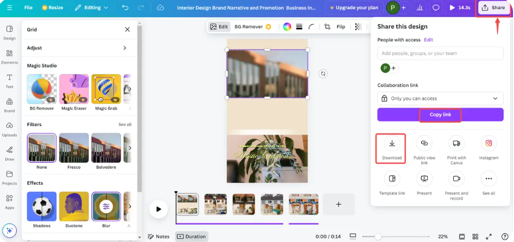 Exporting a video from Canva