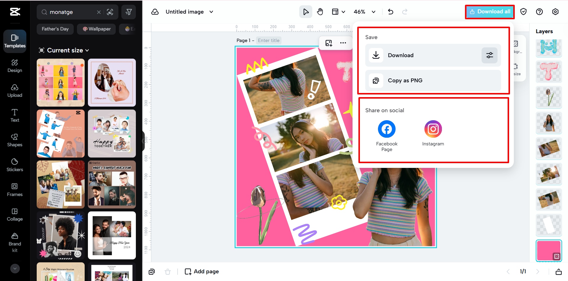 Exporting the final photo montage from the CapCut Web