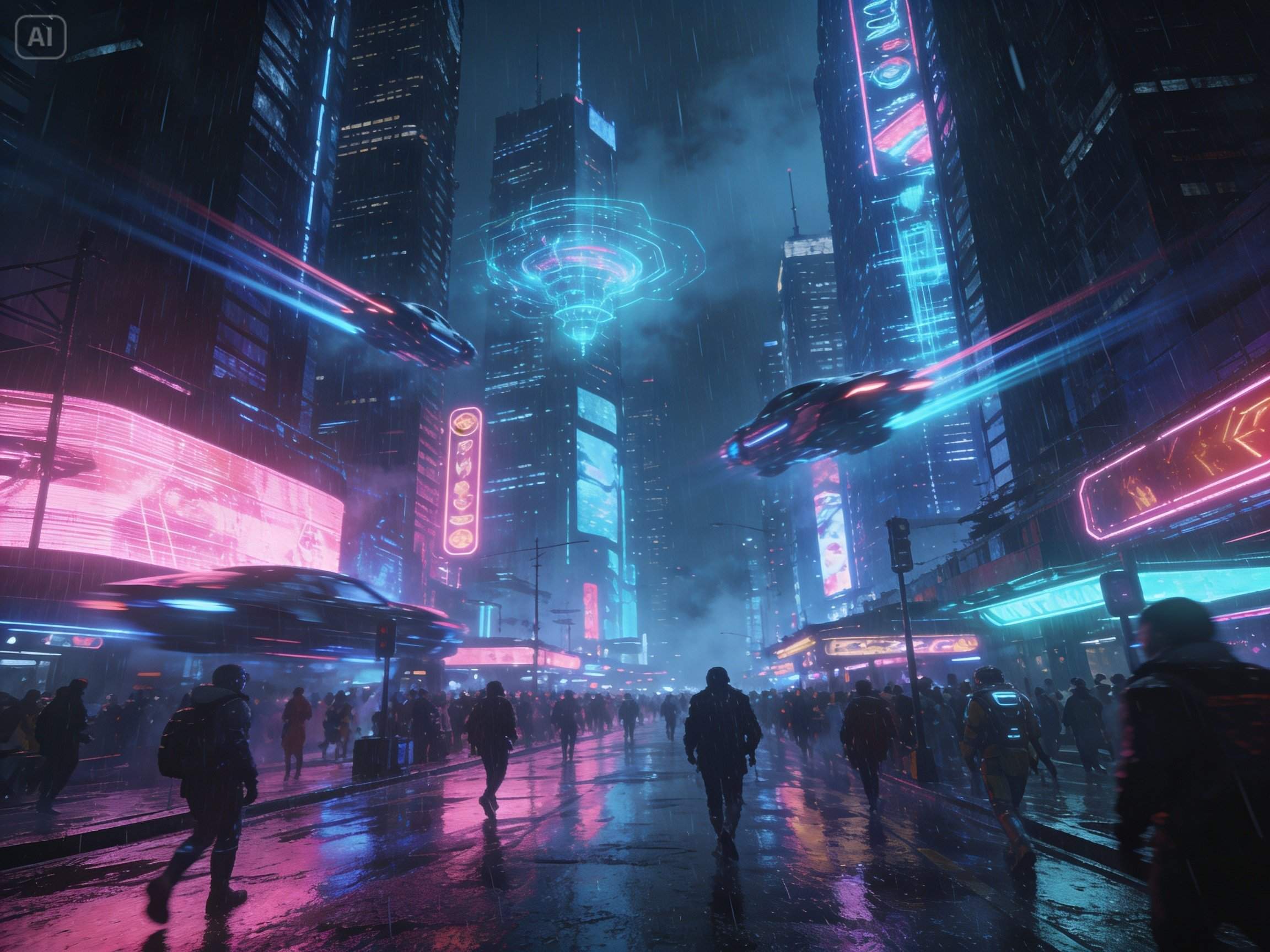 Aviso para una escena de ciudad cyberpunk