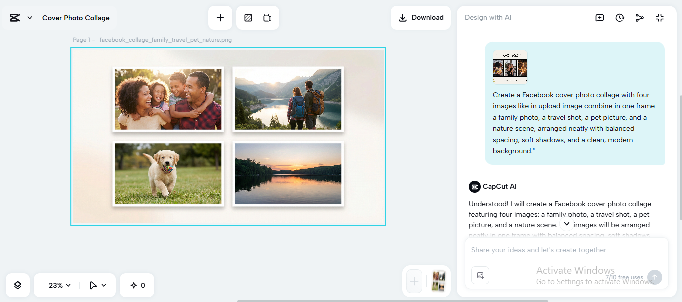 Making a collage on the CapCut desktop video editor