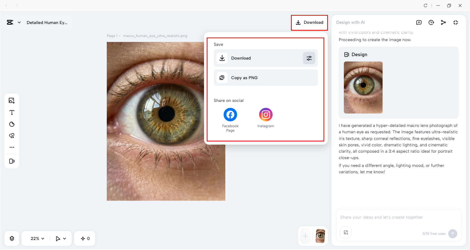 Downloading the image from the CapCut desktop video editor