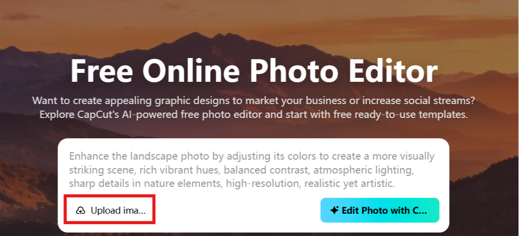 Upload image in CapCut online photo editor