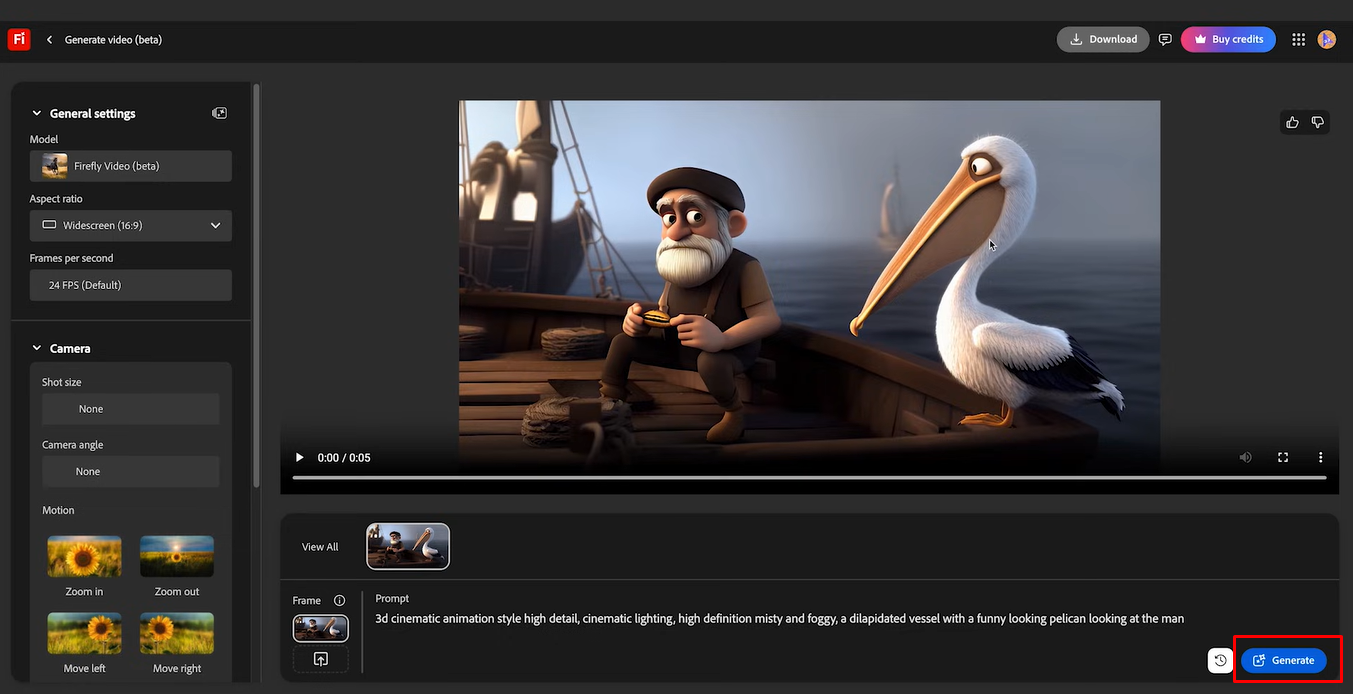 Generating and refining video in Adobe Firefly AI video generator
